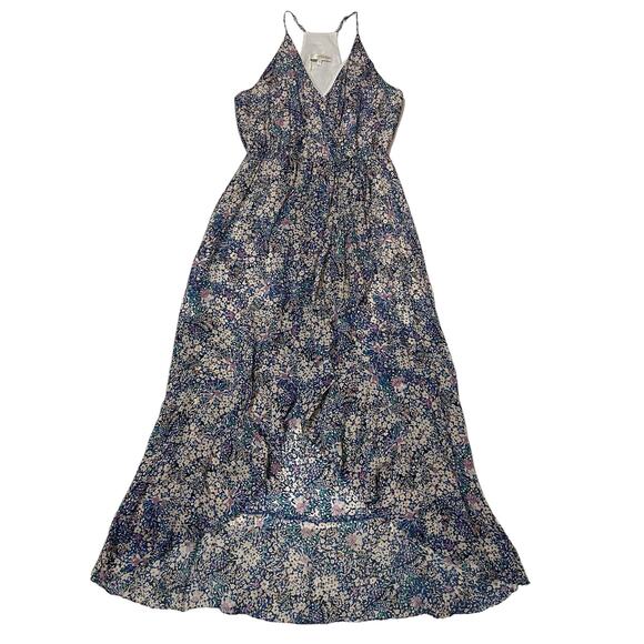 Lavender Brown Floral Faux Wrap Dress - Large - Picture 1 of 10